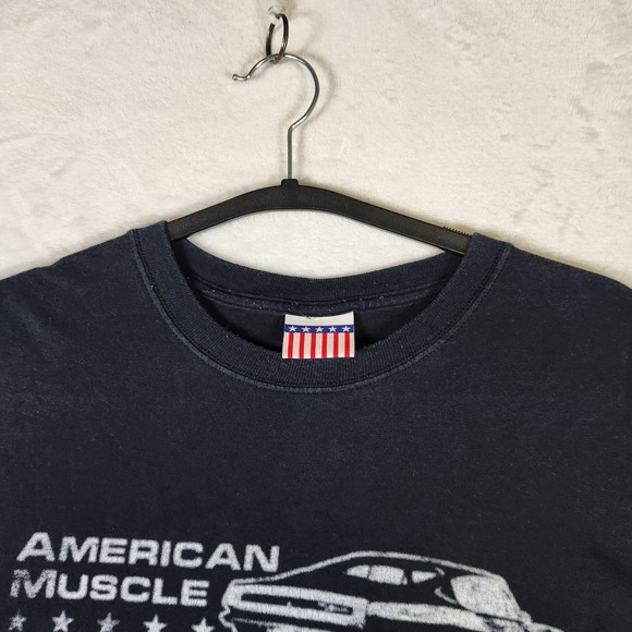 American Muscle Car Tee M USA Flag Tag Classic Charger Graphic Black T-Shirt - Picture 3 of 7